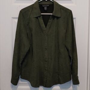 The Design Loft  army green button down shirt